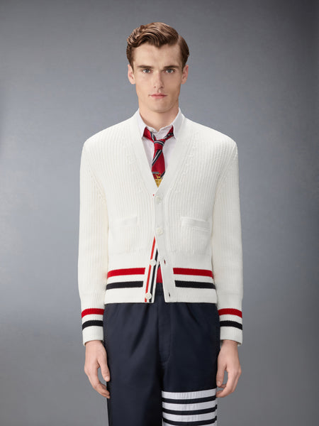 HALF CARDIGAN STITCH COTTON RWB CARDIGAN WHITE