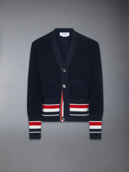 HALF CARDIGAN STITCH COTTON RWB CARDIGAN NAVY