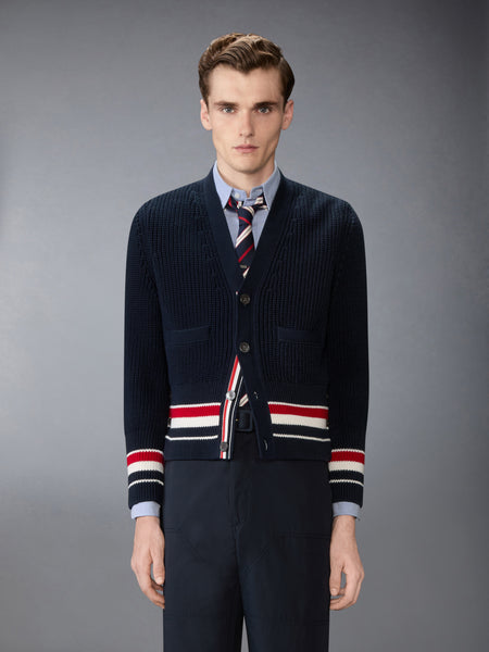HALF CARDIGAN STITCH COTTON RWB CARDIGAN NAVY