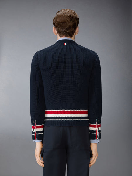 HALF CARDIGAN STITCH COTTON RWB CARDIGAN NAVY