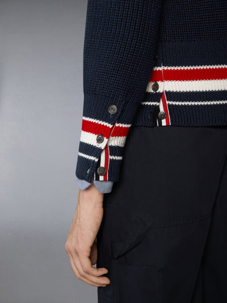 HALF CARDIGAN STITCH COTTON RWB CARDIGAN NAVY