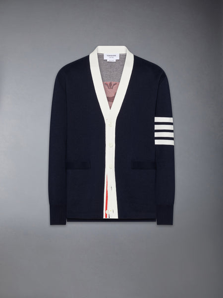 CREST INTARSIA JACQUARD 4-BAR RUGBY FIT CARDIGAN NAVY