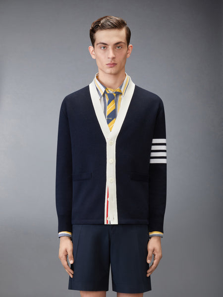 CREST INTARSIA JACQUARD 4-BAR RUGBY FIT CARDIGAN NAVY