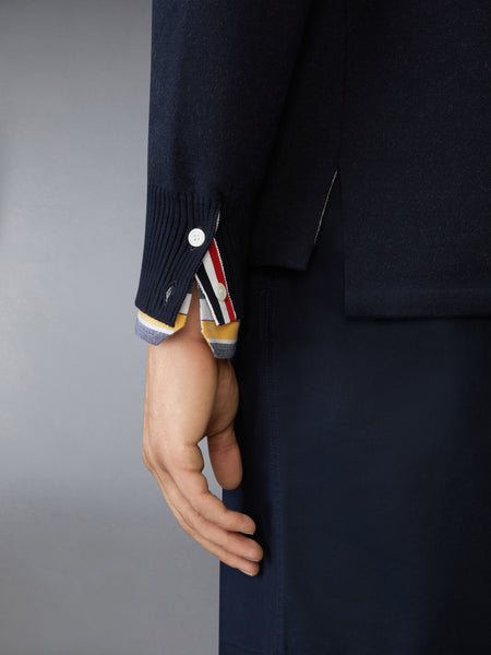 CREST INTARSIA JACQUARD 4-BAR RUGBY FIT CARDIGAN NAVY