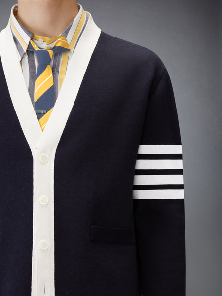 CREST INTARSIA JACQUARD 4-BAR RUGBY FIT CARDIGAN NAVY