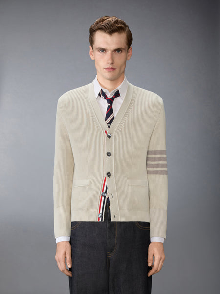 GARMENT DYED 4-BAR CARDIGAN BEIGE