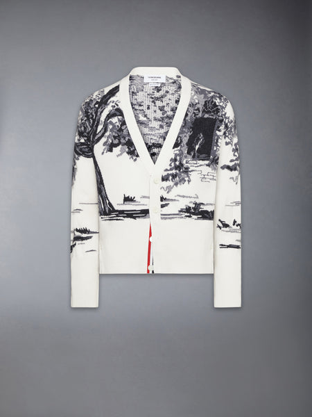 CASHMERE JERSEY INTARSIA HECTOR TOILE CARDIGAN WHITE