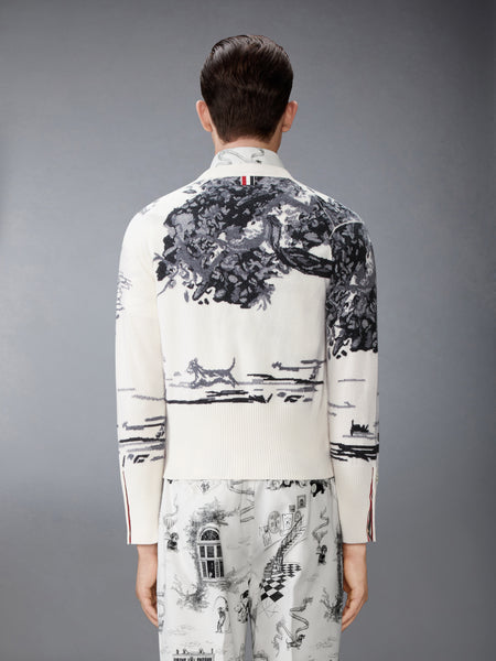 CASHMERE JERSEY INTARSIA HECTOR TOILE CARDIGAN WHITE