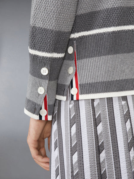 SEED STITCH 4-BAR CARDIGAN MED GREY