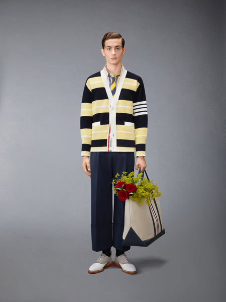 SEED STITCH 4-BAR CARDIGAN PALE YELLOW