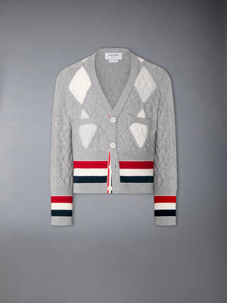 ARGYLE INTARSIA CASHMERE SHRUNKEN CARDIGAN LIGHT GREY