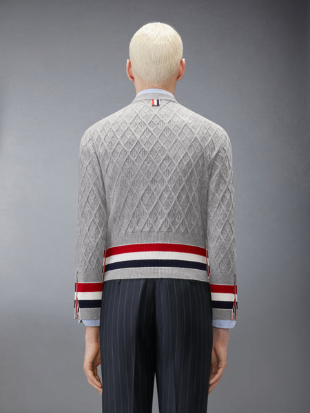 ARGYLE INTARSIA CASHMERE SHRUNKEN CARDIGAN LIGHT GREY