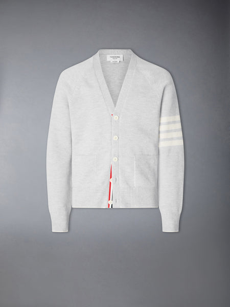 LINEN COTTON 4-BAR RELAXED FIT CARDIGAN PALE GREY