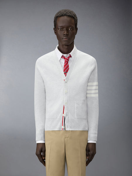 LINEN COTTON 4-BAR RELAXED FIT CARDIGAN PALE GREY