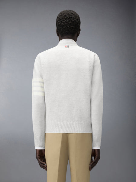 LINEN COTTON 4-BAR RELAXED FIT CARDIGAN PALE GREY