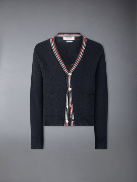 DONEGAL INTARSIA HECTOR PATCHWORK CARDIGAN NAVY