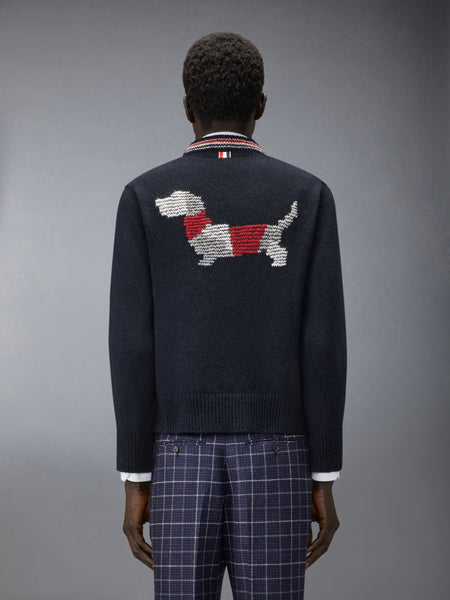 DONEGAL INTARSIA HECTOR PATCHWORK CARDIGAN NAVY