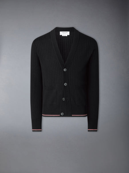 MERINO WOOL RWB RIB STITCH CARDIGAN BLACK
