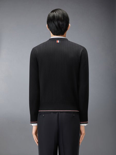 MERINO WOOL RWB RIB STITCH CARDIGAN BLACK