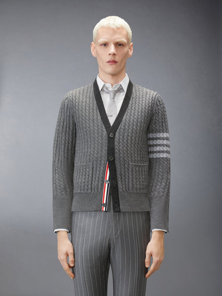 BABY CABLE STITCH 4-BAR CARDIGAN TONAL GREY