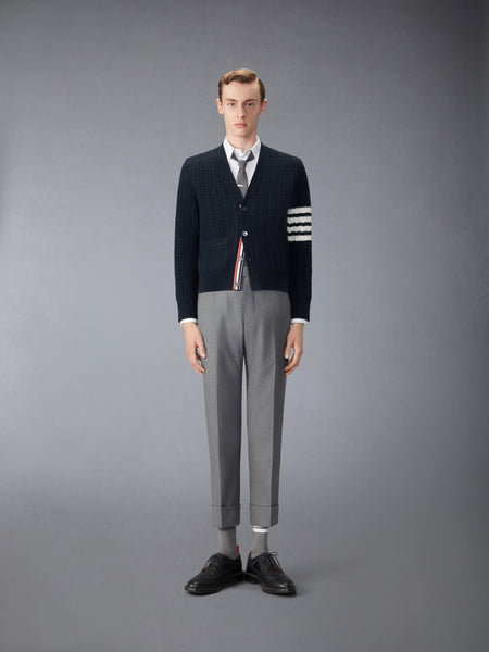 MERINO WOOL 4-BAR INTARSIA ANCHOR CARDIGAN NAVY