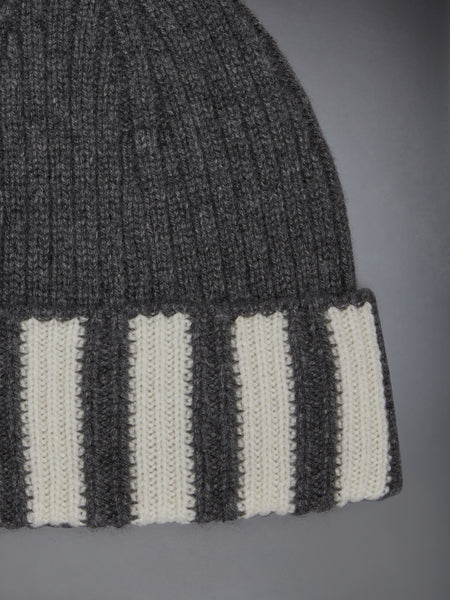 CASHMERE 4-BAR CUFF BEANIE MED GREY