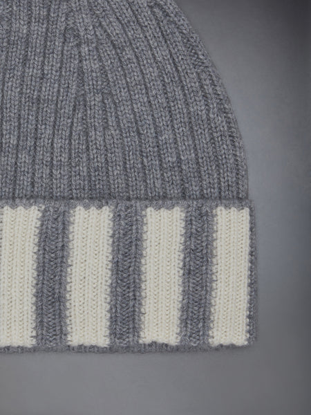 CASHMERE 4-BAR CUFF BEANIE LT GREY