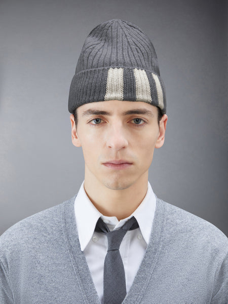 CASHMERE 4-BAR CUFF BEANIE LT GREY