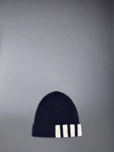 CASHMERE 4-BAR CUFF BEANIE NAVY