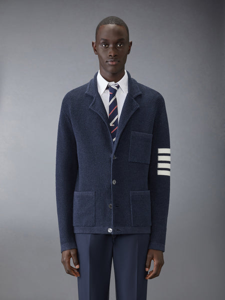 LINEN COTTON 4-BAR CARIDGAN JACKET DARK BLUE