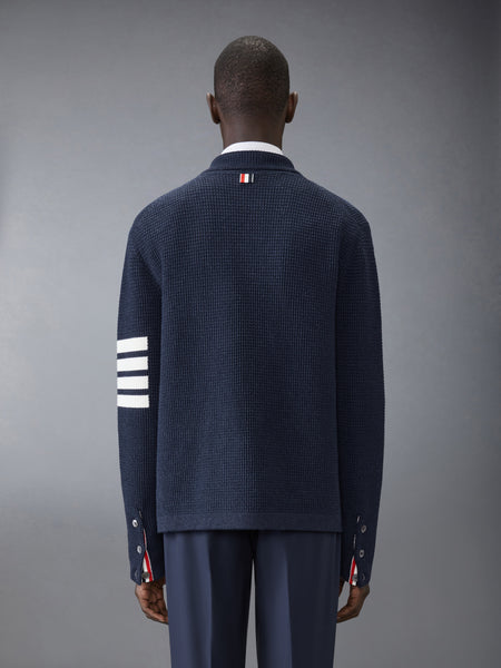 LINEN COTTON 4-BAR CARIDGAN JACKET DARK BLUE