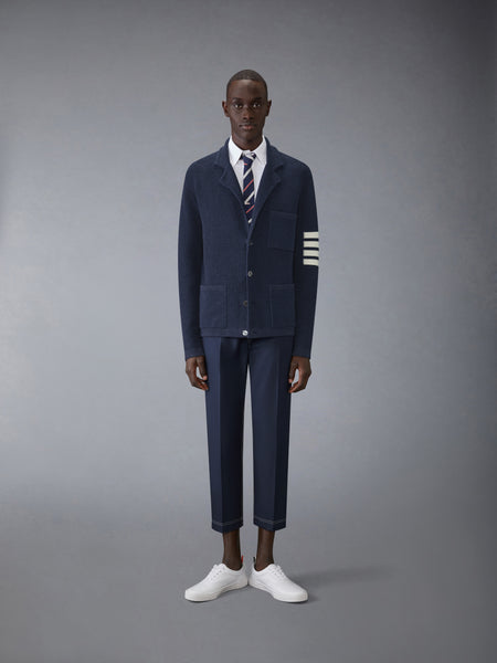 LINEN COTTON 4-BAR CARIDGAN JACKET DARK BLUE