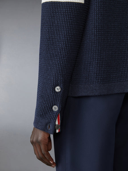 LINEN COTTON 4-BAR CARIDGAN JACKET DARK BLUE