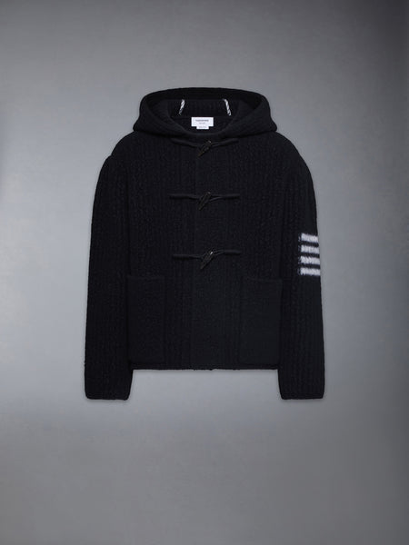 INTARSIA 4-BAR BOILED MERINO WOOL DUFFLE COAT BLACK