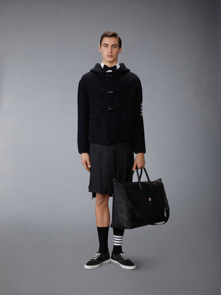 INTARSIA 4-BAR BOILED MERINO WOOL DUFFLE COAT BLACK