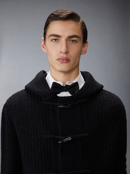 INTARSIA 4-BAR BOILED MERINO WOOL DUFFLE COAT BLACK