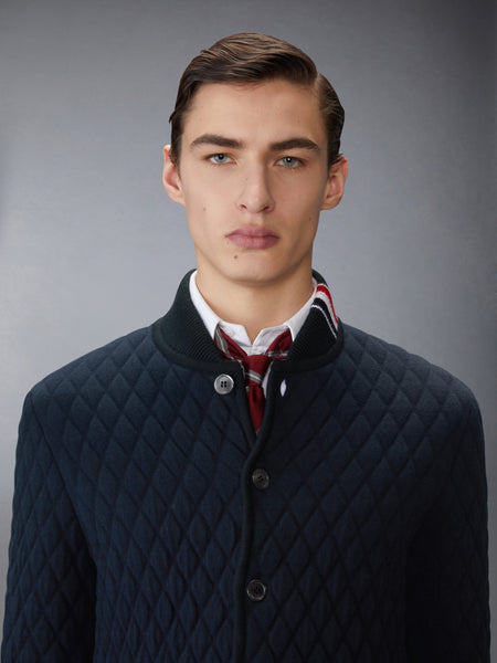 MERINO WOOL INTARSIA JACQUARD WORK JACKET NAVY