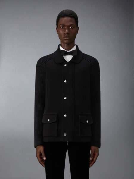 MIXED STITCH COTTON CASHMERE ZIP UP JACKET BLACK