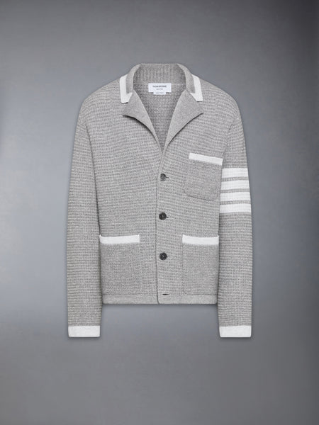 TEXTURED STITCH LINEN 4-BAR CARDIGAN JACKET LT GREY