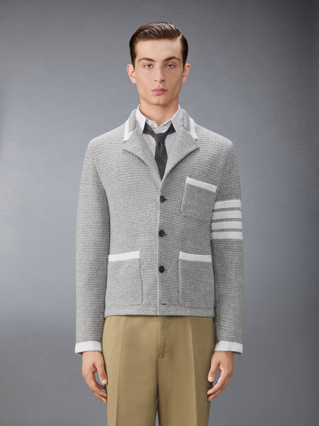 TEXTURED STITCH LINEN 4-BAR CARDIGAN JACKET LT GREY