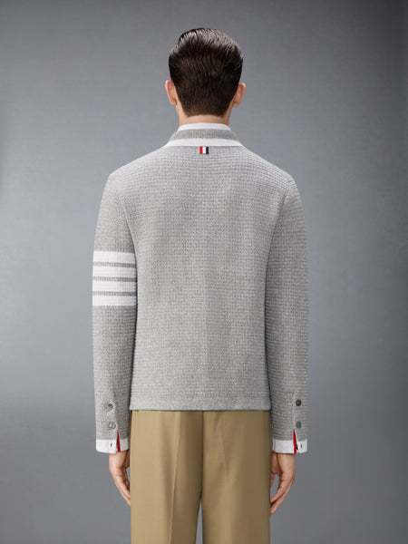 TEXTURED STITCH LINEN 4-BAR CARDIGAN JACKET LT GREY