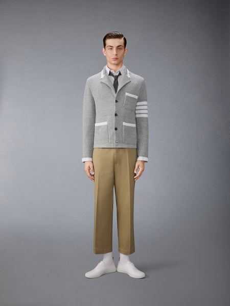 TEXTURED STITCH LINEN 4-BAR CARDIGAN JACKET LT GREY