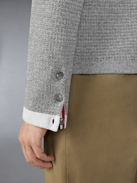 TEXTURED STITCH LINEN 4-BAR CARDIGAN JACKET LT GREY