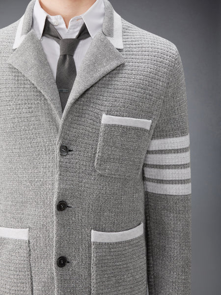 TEXTURED STITCH LINEN 4-BAR CARDIGAN JACKET LT GREY
