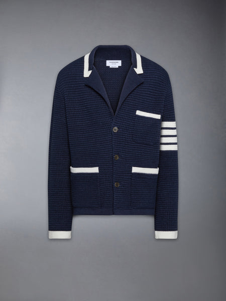 TEXTURED STITCH LINEN 4-BAR CARDIGAN JACKET DARK BLUE