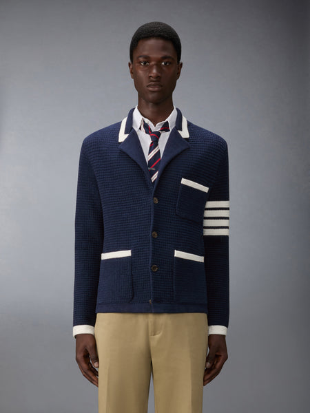 TEXTURED STITCH LINEN 4-BAR CARDIGAN JACKET DARK BLUE