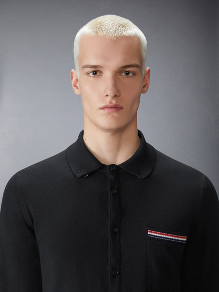 MERINO WOOL JERSEY STITCH LONG SLEEVE SHIRT BLACK