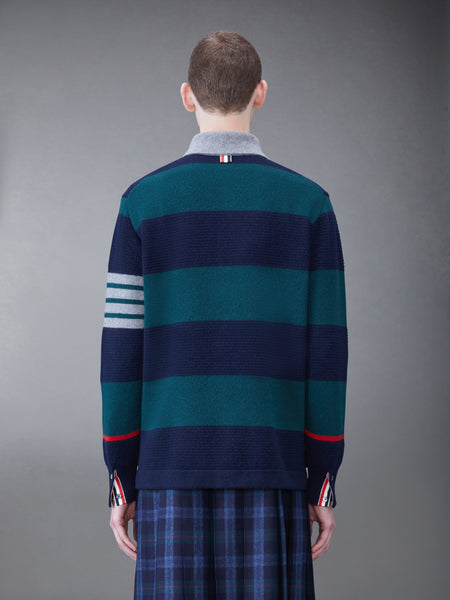 Rugby Stripe Merino 4-Bar Long Sleeve Polo DK GREEN