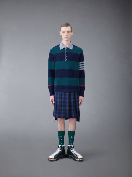 Rugby Stripe Merino 4-Bar Long Sleeve Polo DK GREEN