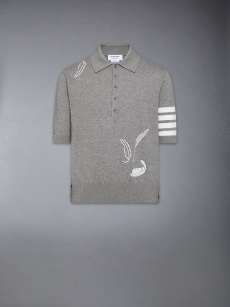 FEATHER INTARSIA 4-BAR POLO LT GREY